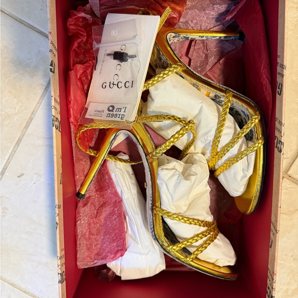 Gucci Women's Metallic Gold Braided Heels